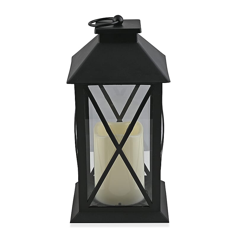 Black Decorative Lantern with LED Pillar Candle (3xAAA Batteries Not Included)