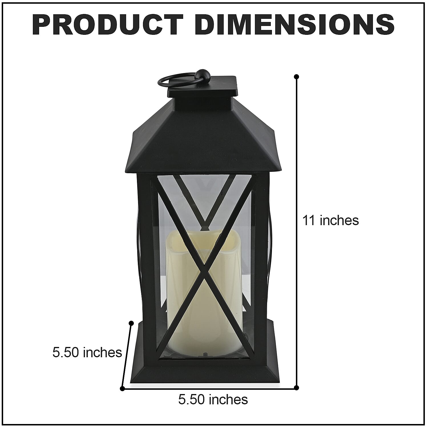 Black Decorative Lantern with LED Pillar Candle (3xAAA Batteries Not Included)