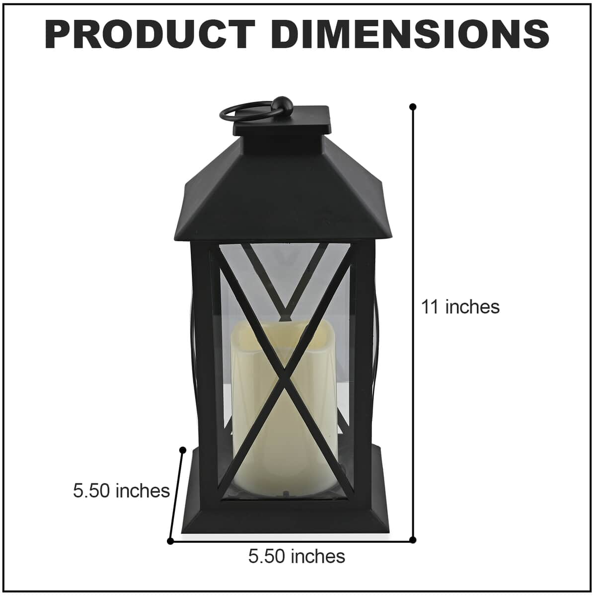 Black Decorative Lantern with LED Pillar Candle (3xAAA Batteries Not Included) image number 3