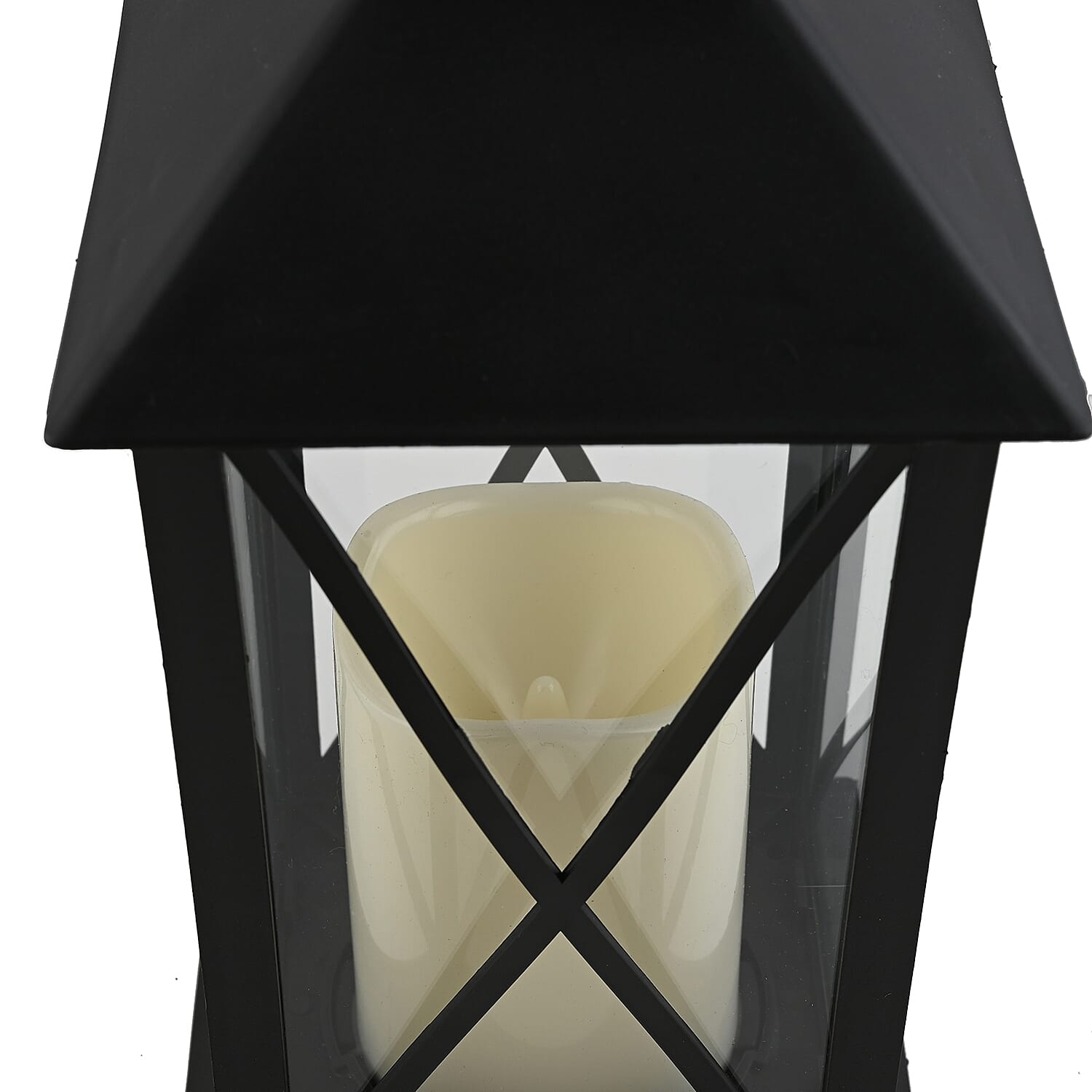 Black Decorative Lantern with LED Pillar Candle (3xAAA Batteries Not Included)
