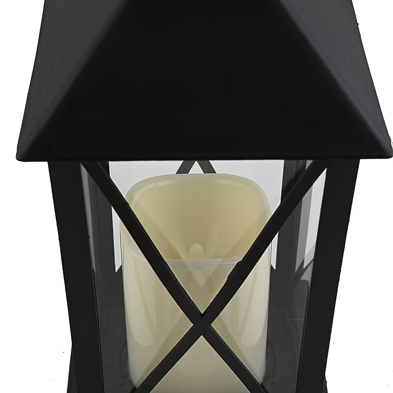 Black Decorative Lantern with LED Pillar Candle (3xAAA Batteries Not Included)