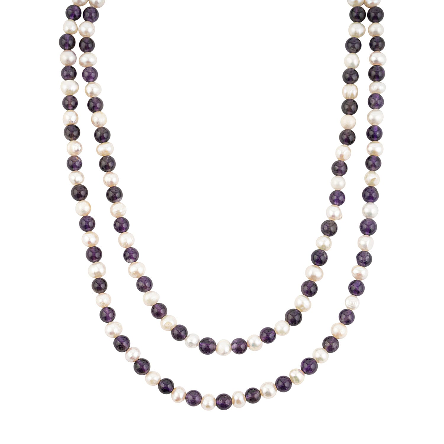 Amethyst and Freshwater Pearl Beaded Drape Necklace 36 Inches 238.40 ctw