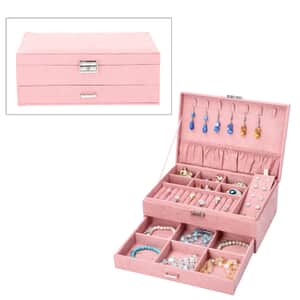 Pink Velvet 2 Layer Jewelry Box with Lock and Key