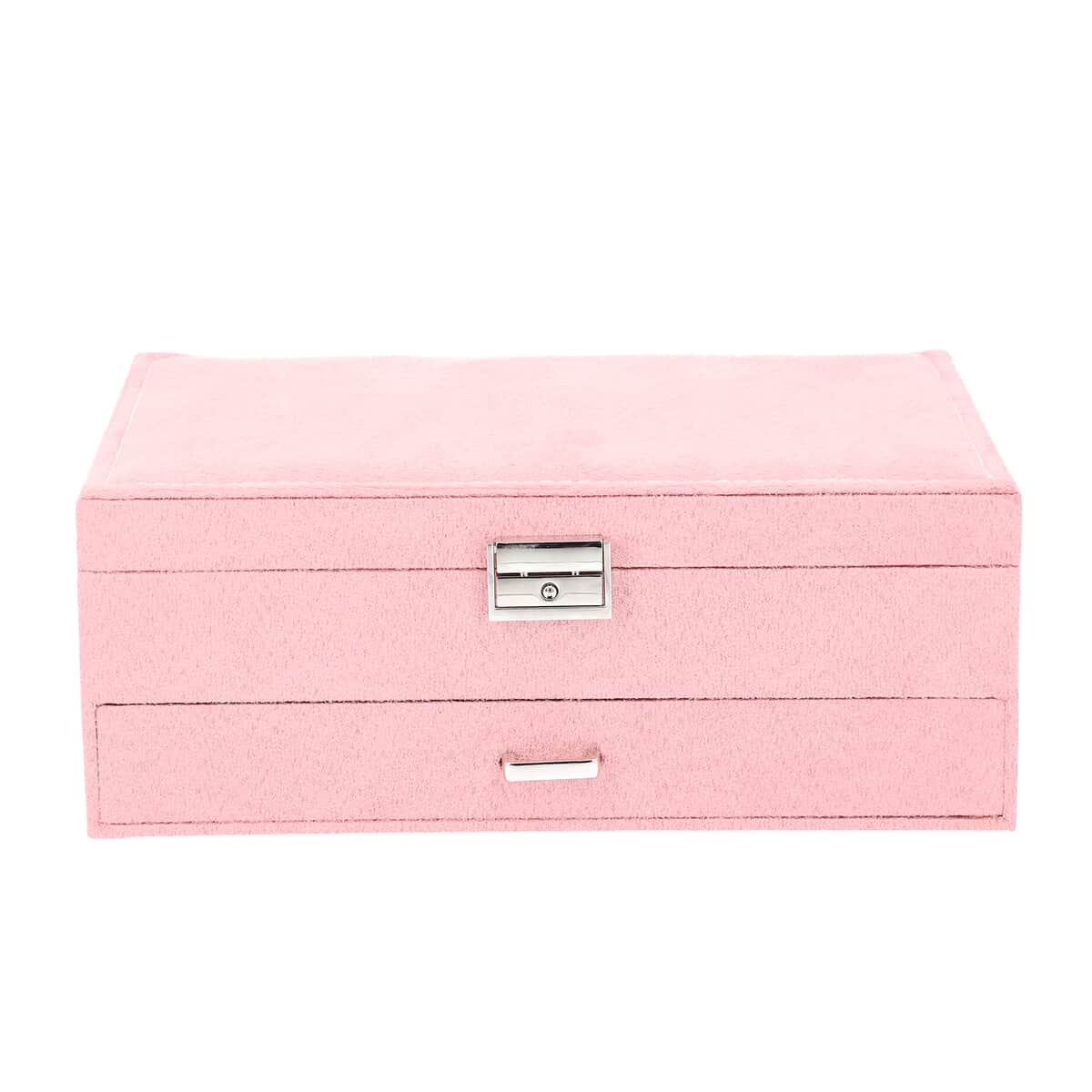 Pink Velvet 2 Layer Jewelry Box with Lock and Key image number 1