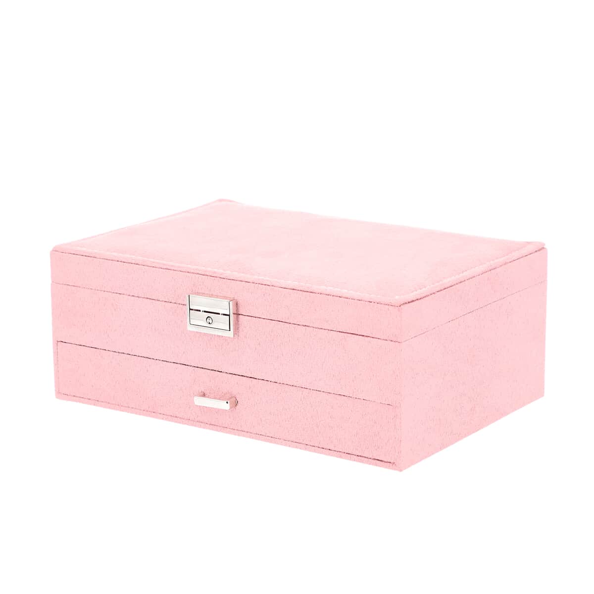 Pink Velvet 2 Layer Jewelry Box with Lock and Key image number 2