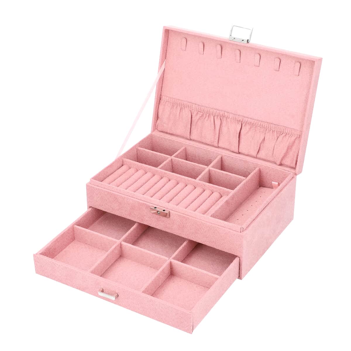Pink Velvet 2 Layer Jewelry Box with Lock and Key image number 4