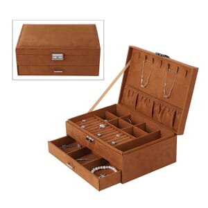 Tan Velvet 2 Layer Anti Tarnish Jewelry Box with Lock and Key