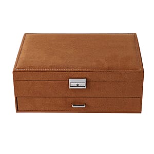Tan Velvet 2 Layer Anti Tarnish Jewelry Box with Lock and Key