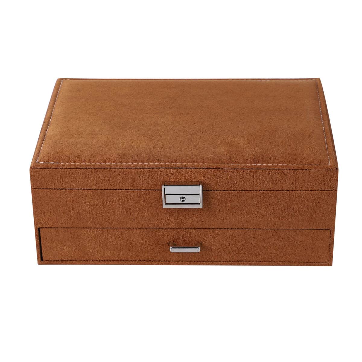 Tan Velvet 2 Layer Jewelry Box with Lock and Key image number 1