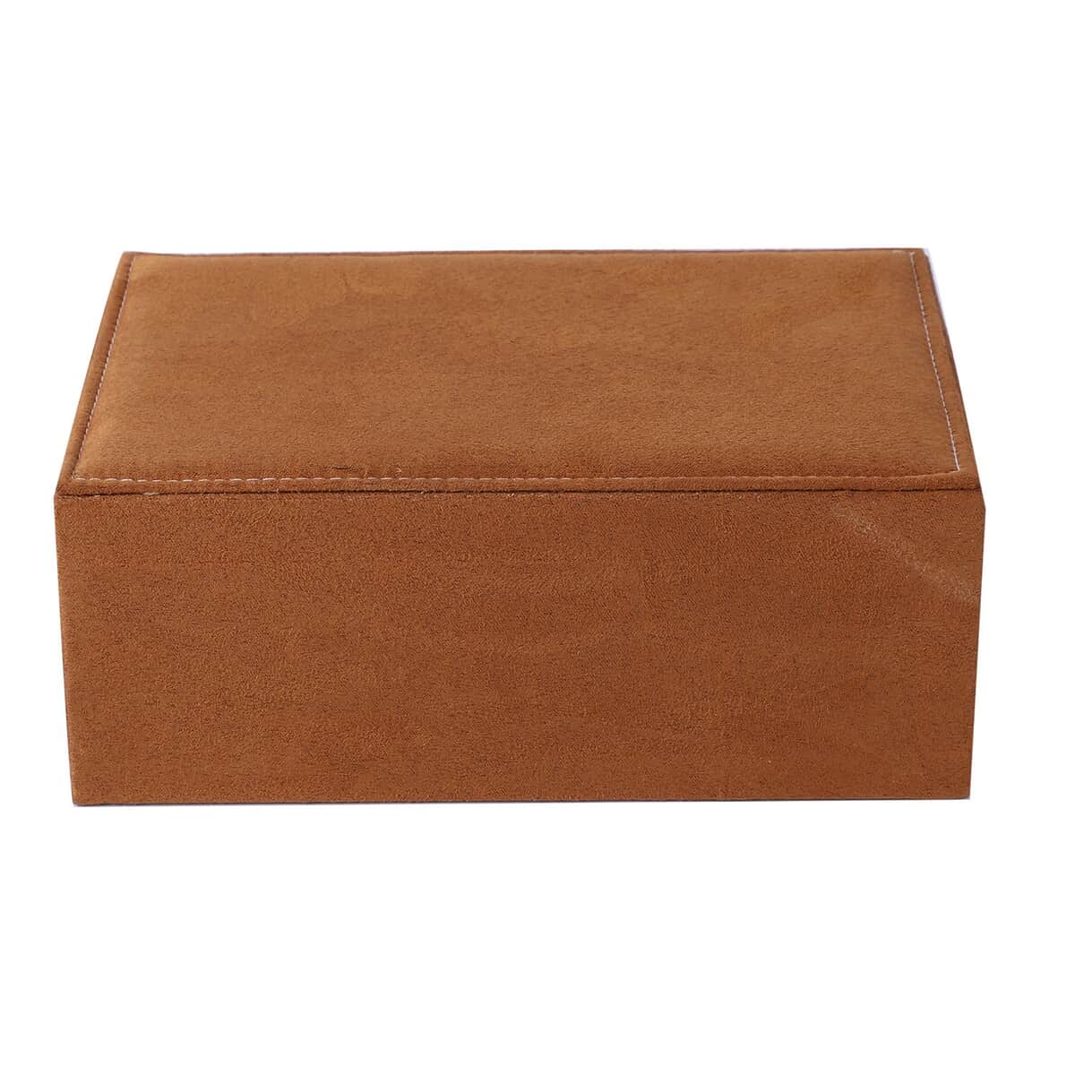 Tan Velvet 2 Layer Jewelry Box with Lock and Key image number 2