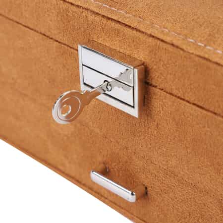 Tan Velvet 2 Layer Jewelry Box with Lock and Key image number 4