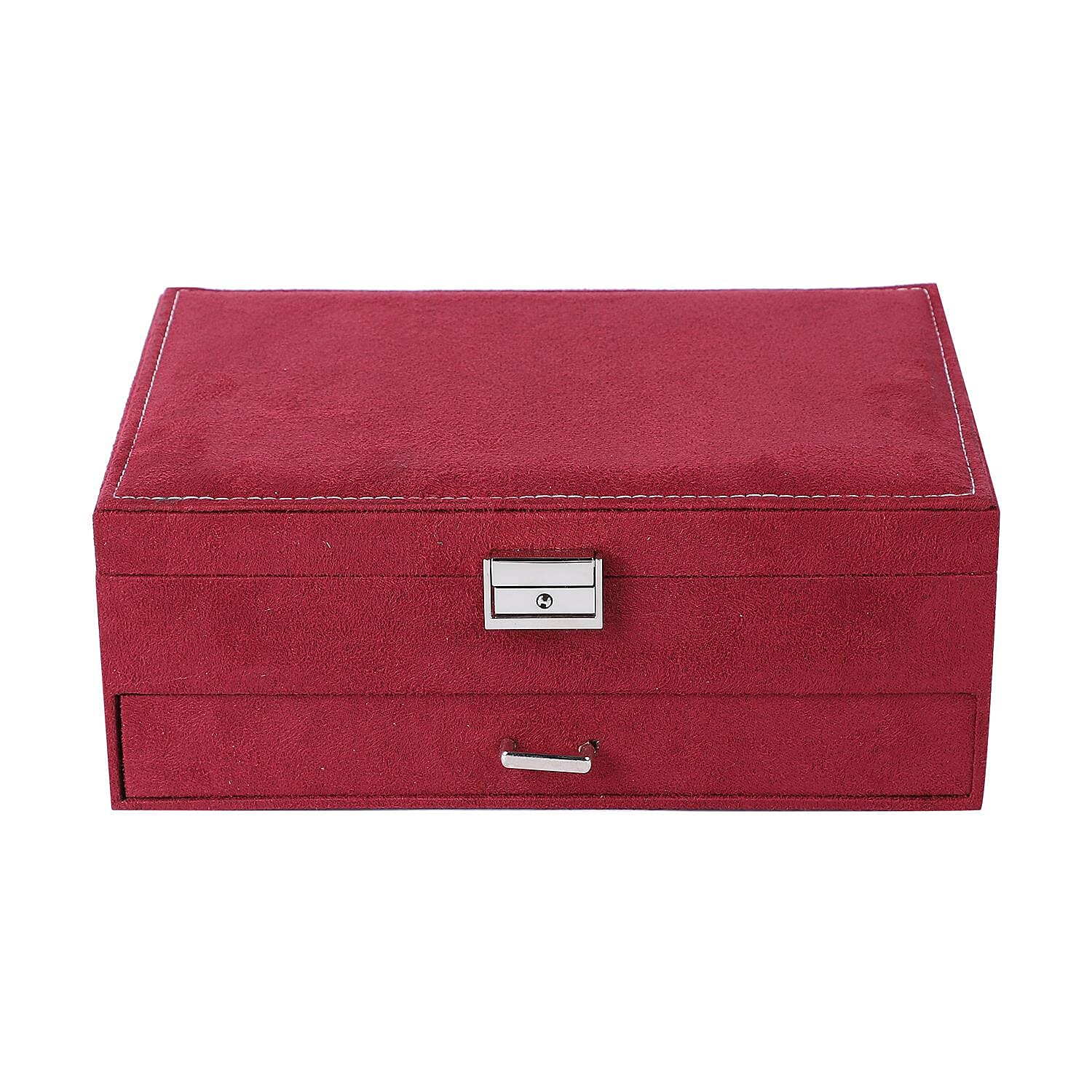 Maroon Velvet 2 Layer Anti Tarnish Jewelry Box with Lock and Key