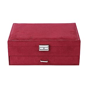 Maroon Velvet 2 Layer Anti Tarnish Jewelry Box with Lock and Key