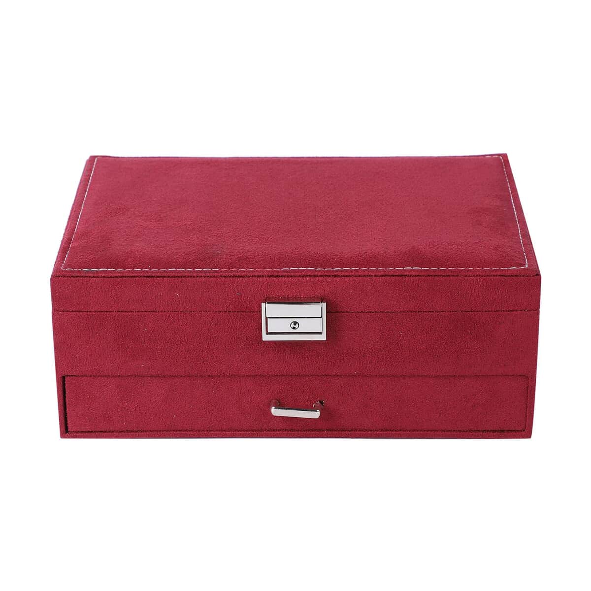 Maroon Velvet 2 Layer Jewelry Box with Lock and Key image number 1