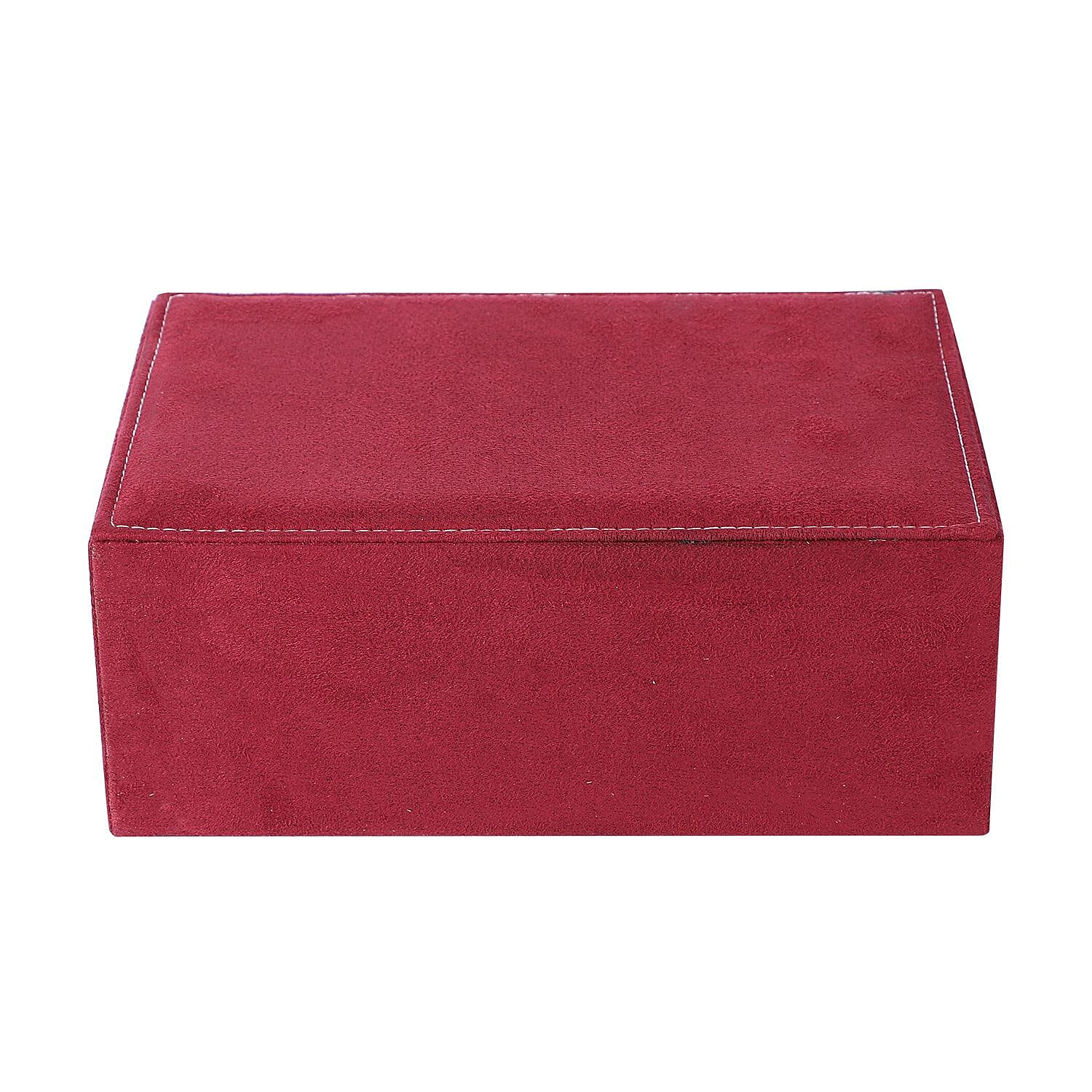 Maroon Velvet 2 Layer Anti Tarnish Jewelry Box with Lock and Key
