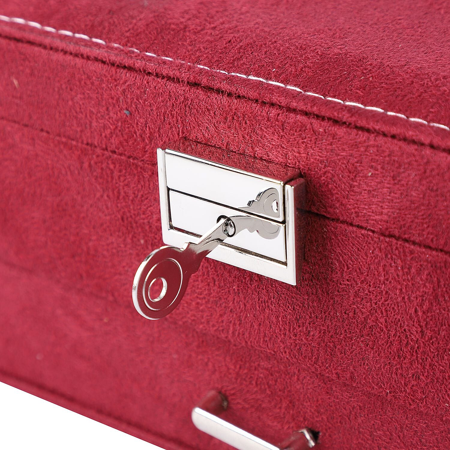 Maroon Velvet 2 Layer Anti Tarnish Jewelry Box with Lock and Key