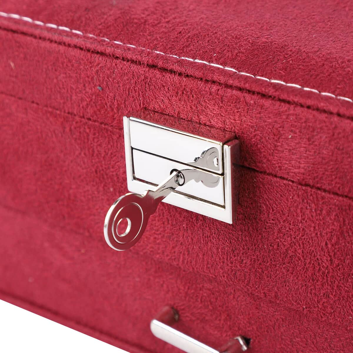 Maroon Velvet 2 Layer Jewelry Box with Lock and Key image number 4