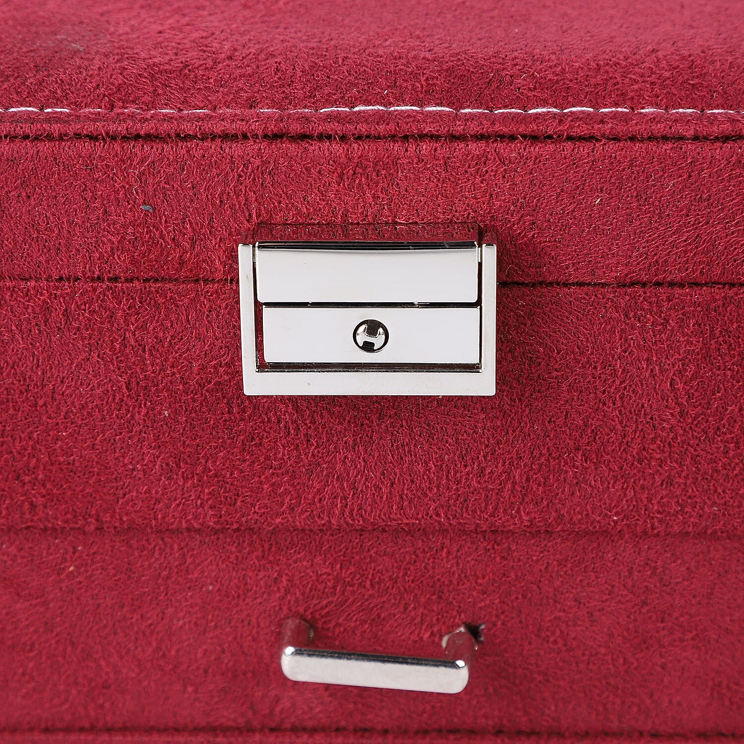 Maroon Velvet 2 Layer Anti Tarnish Jewelry Box with Lock and Key