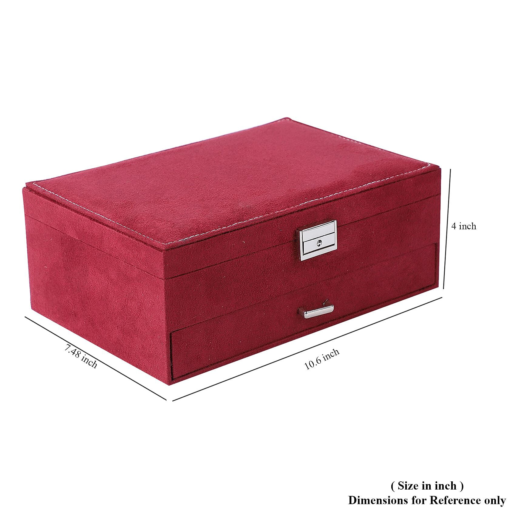 Maroon Velvet 2 Layer Anti Tarnish Jewelry Box with Lock and Key