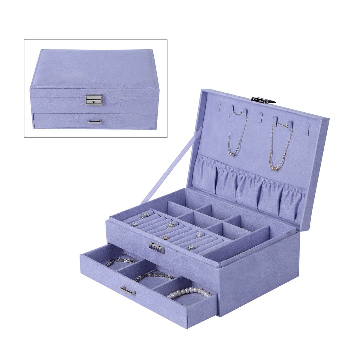 Lilac Velvet 2 Layer Jewelry Box with Lock and Key image number 0