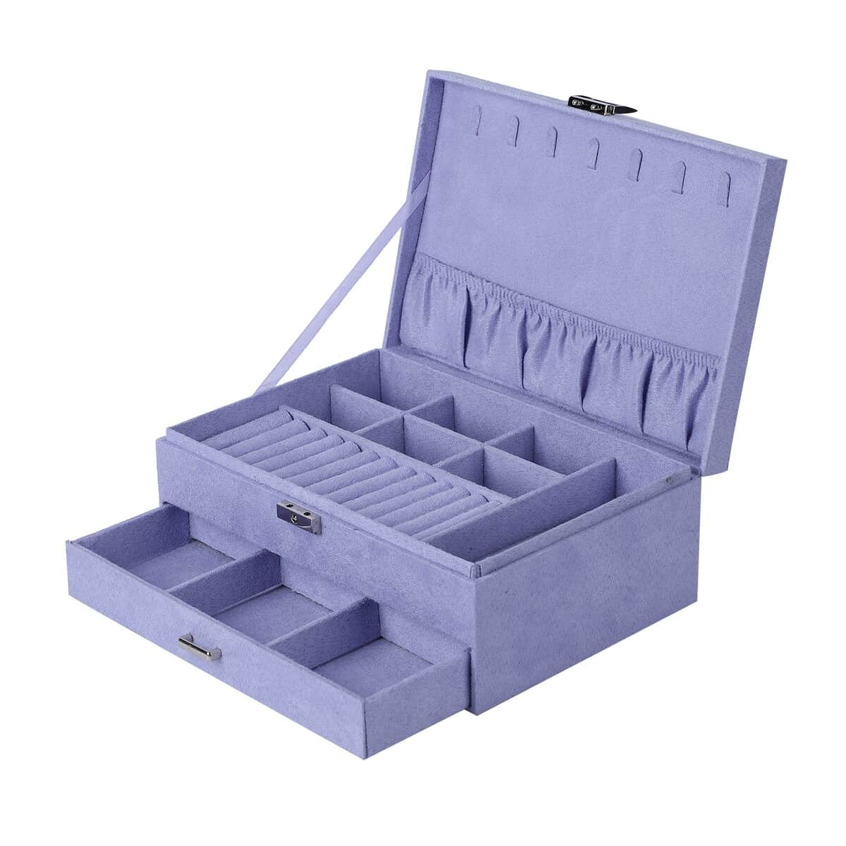 Lilac Velvet 2 Layer Jewelry Box with Lock and Key image number 3