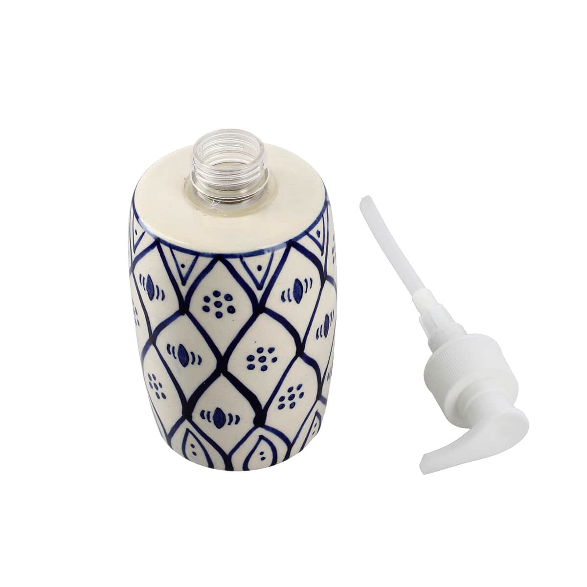 Set of 3 Ceramic Bathroom Accessory Liquid Soap Dispenser, Soap Tray & Tumbler - Blue and White image number 5