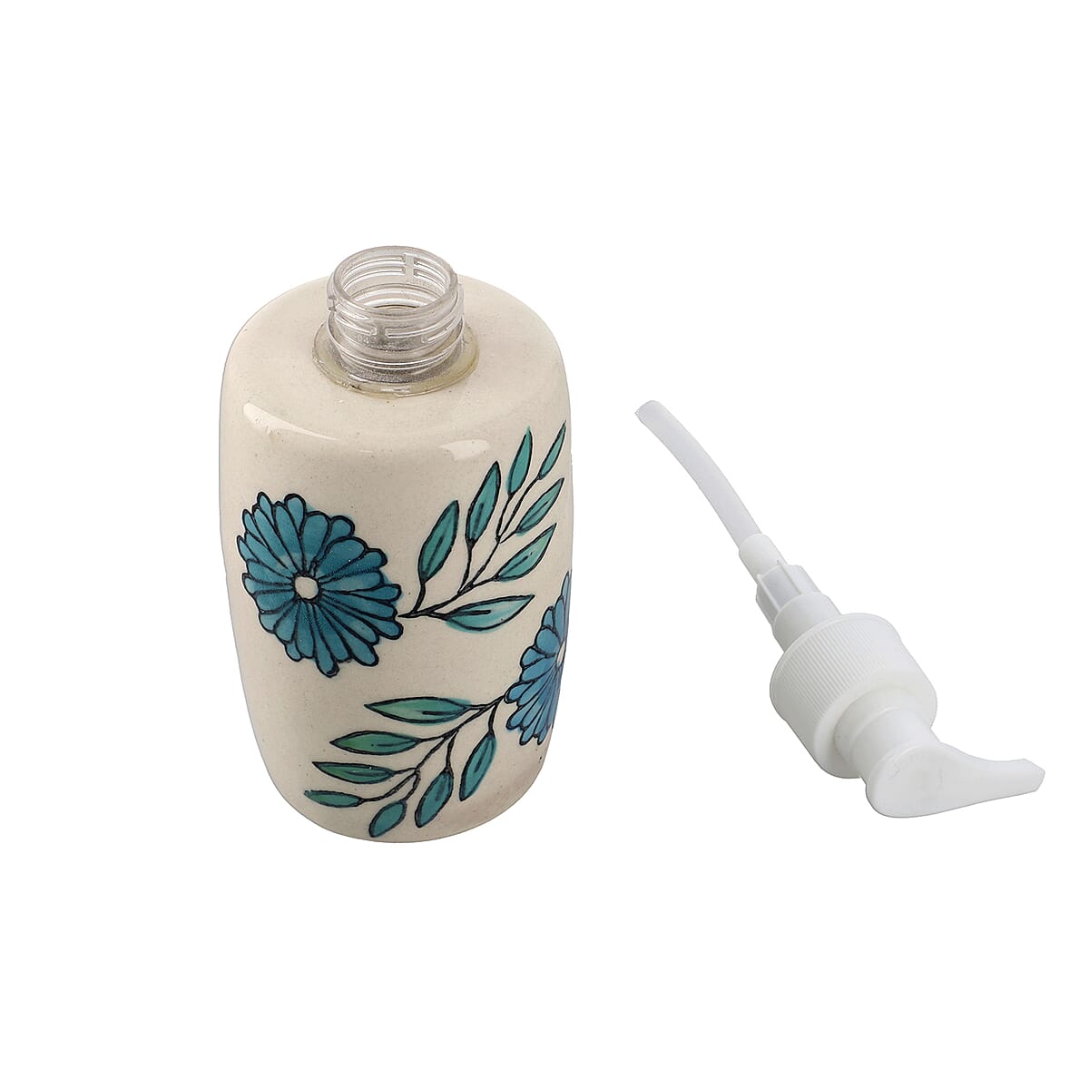 Set of 3 Ceramic Bathroom Accessory Liquid Soap Dispenser, Soap Tray & Tumbler - Teal Green and White image number 5