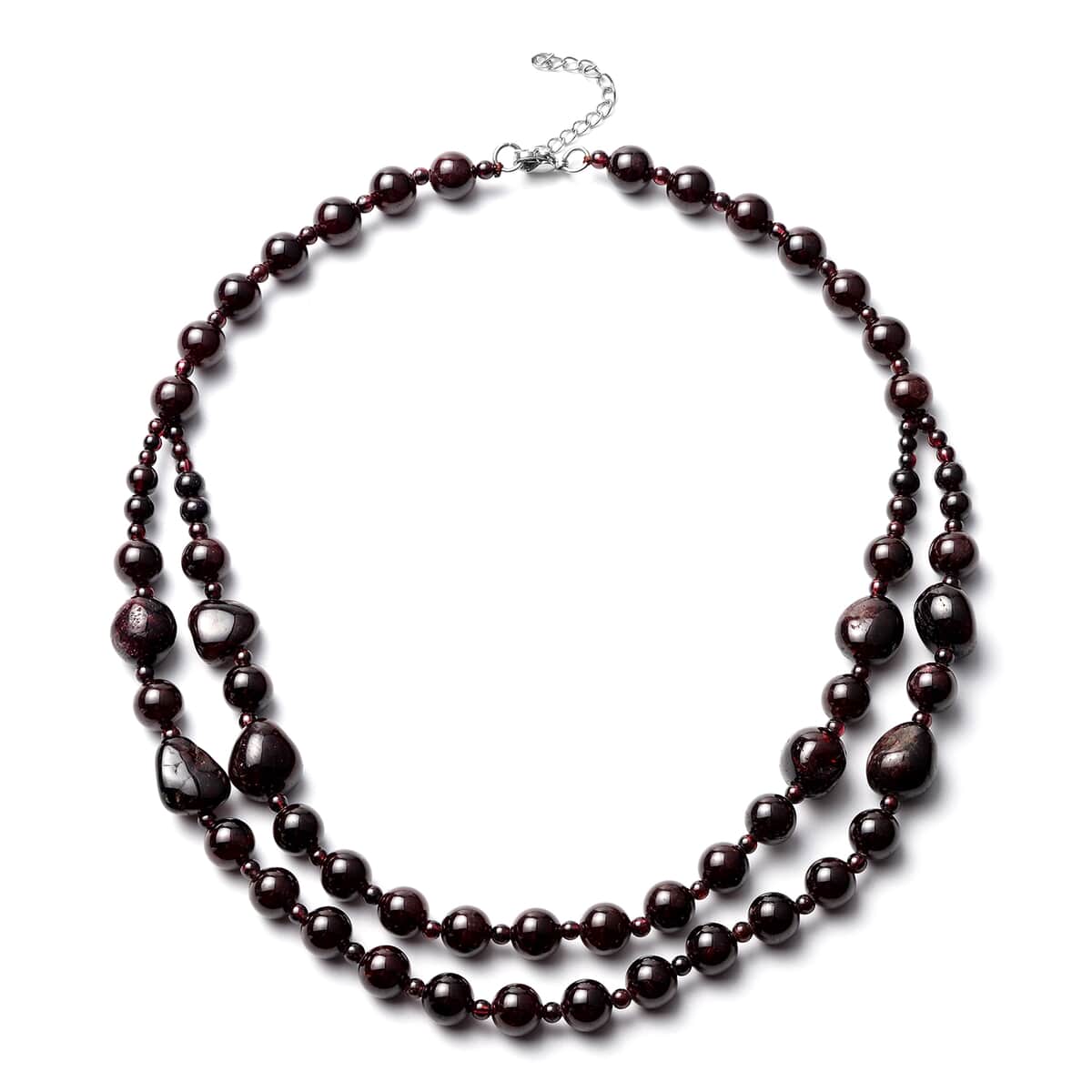 Mozambique Garnet Beaded Double-Row Necklace 18 Inches in Stainless Steel 1102.00 ctw image number 0