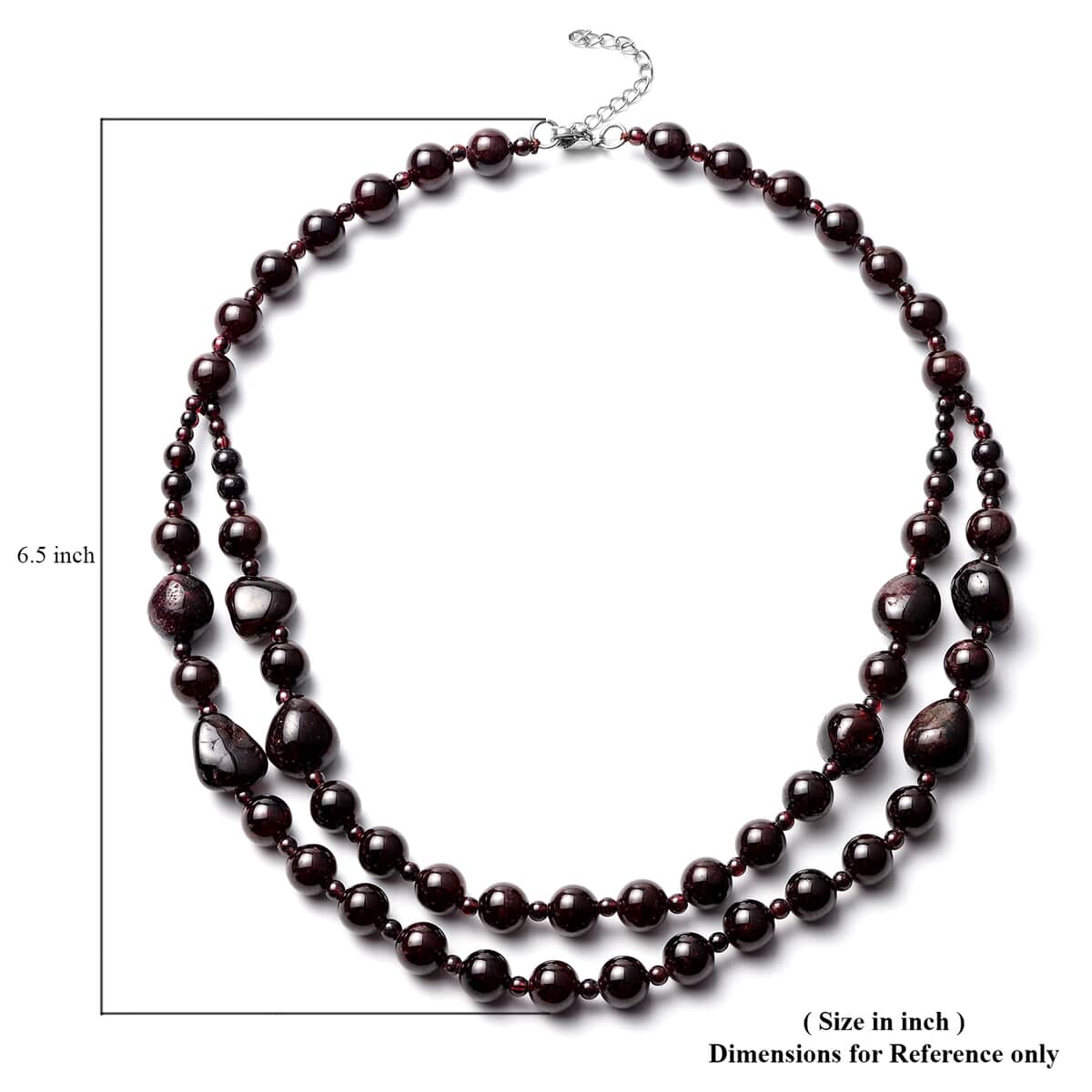 Mozambique Garnet Beaded Double-Row Necklace 18 Inches in Stainless Steel 1102.00 ctw image number 4