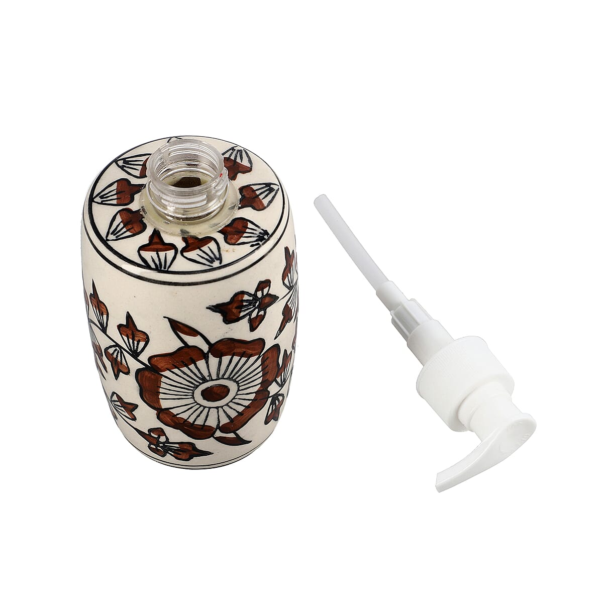 Set of 3 Ceramic Bathroom Accessory Liquid Soap Dispenser, Soap Tray & Tumbler - Brown and White image number 4