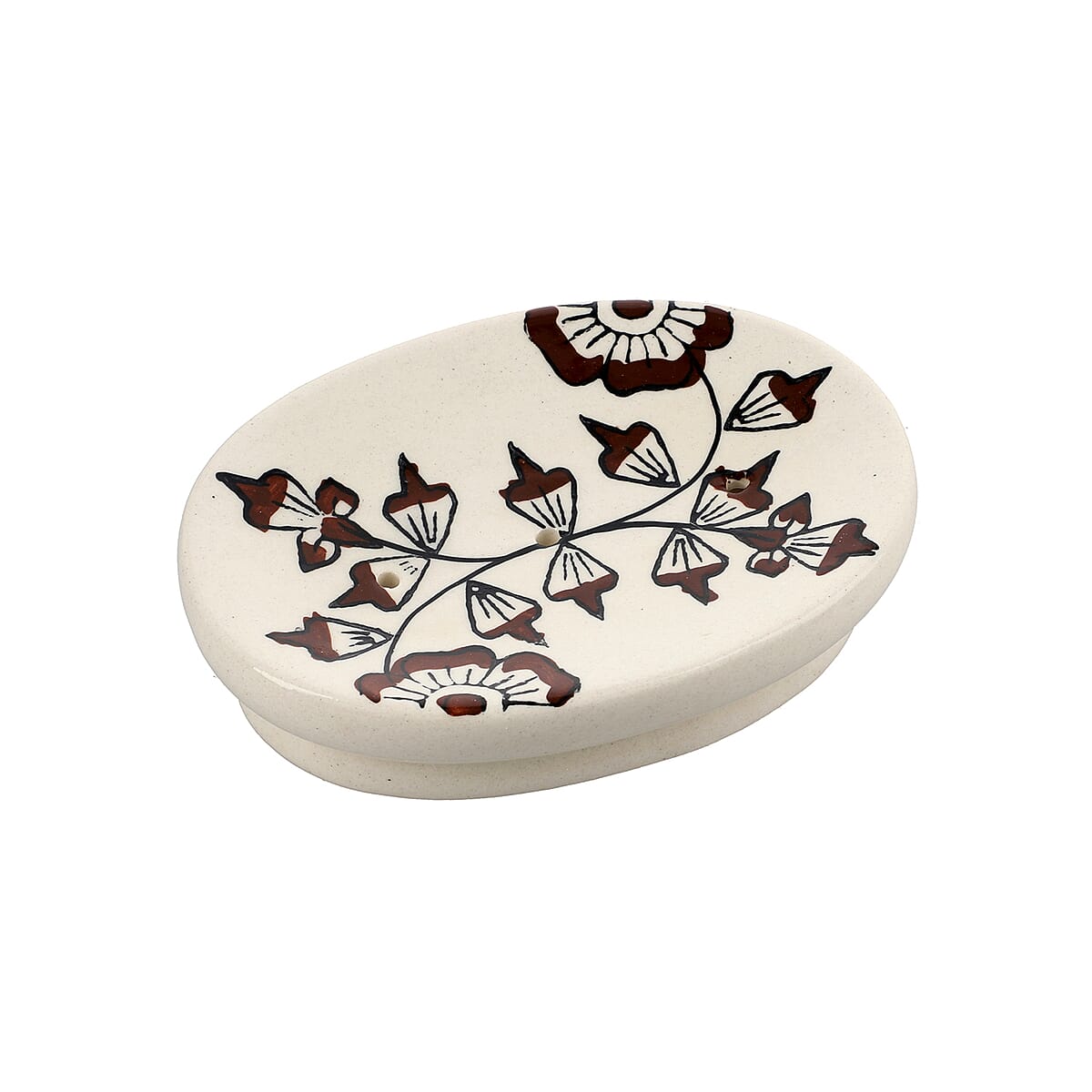 Set of 3 Ceramic Bathroom Accessory Liquid Soap Dispenser, Soap Tray & Tumbler - Brown and White image number 5