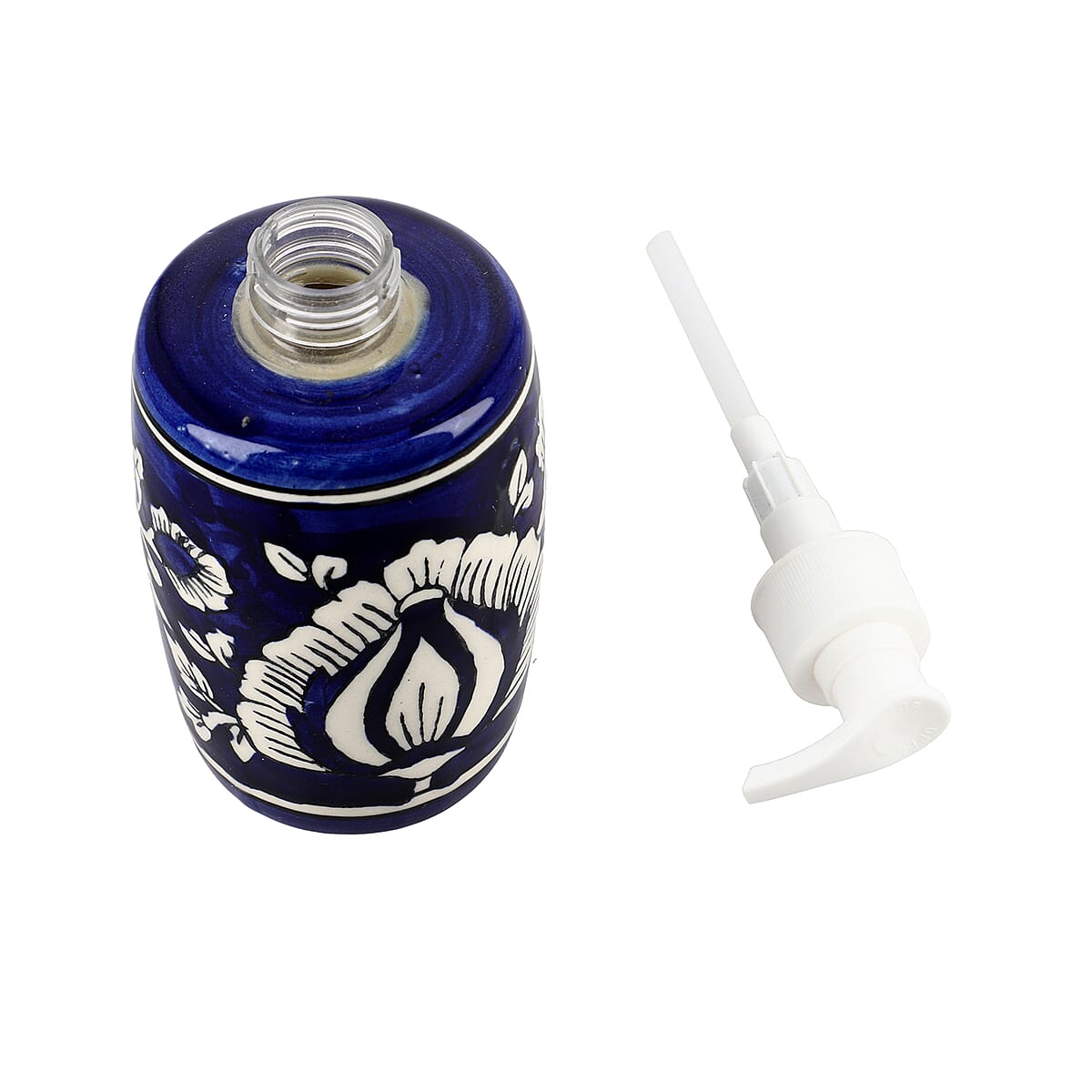 Set of 3 Ceramic Bathroom Accessory Liquid Soap Dispenser, Soap Tray & Tumbler - Navy and White image number 4