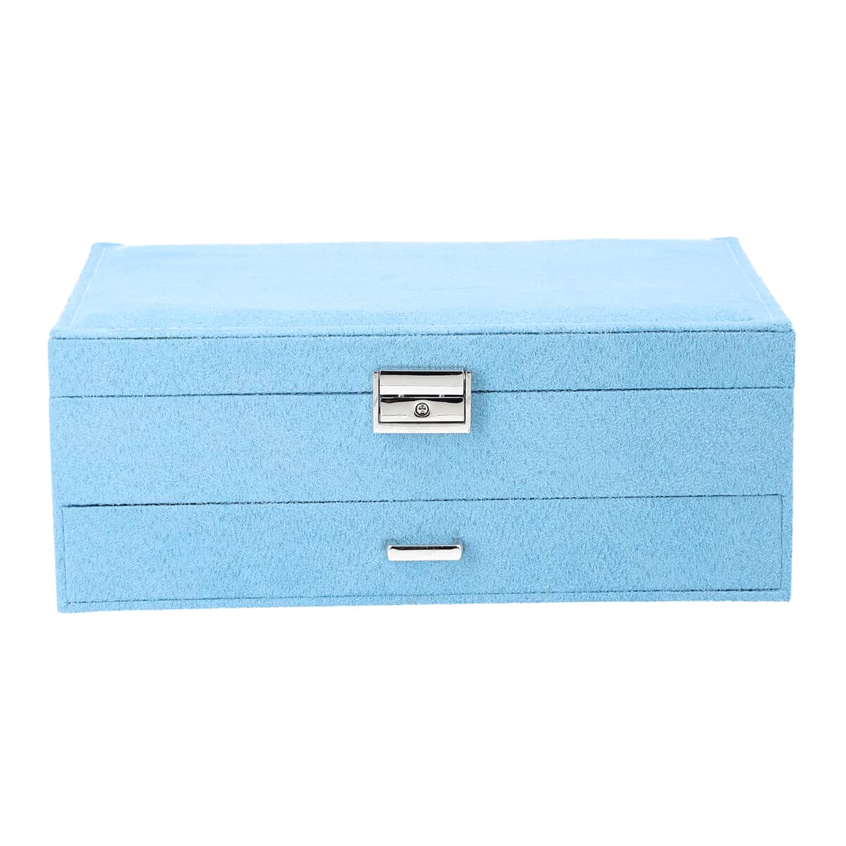 Sky Blue Velvet 2 Layer Jewelry Box with Lock and Key image number 1