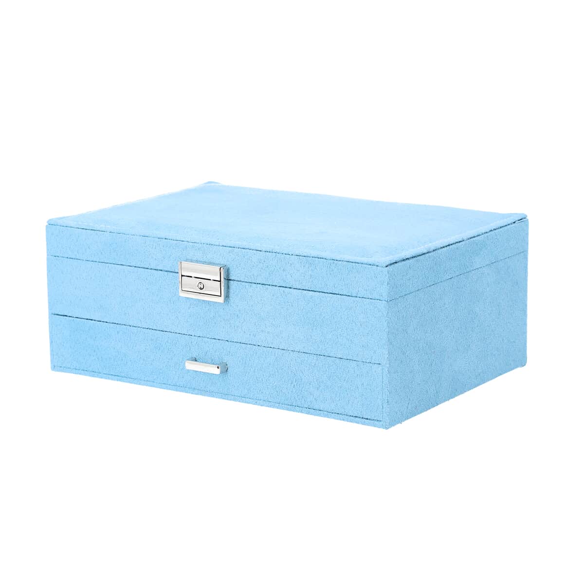 Sky Blue Velvet 2 Layer Jewelry Box with Lock and Key image number 2