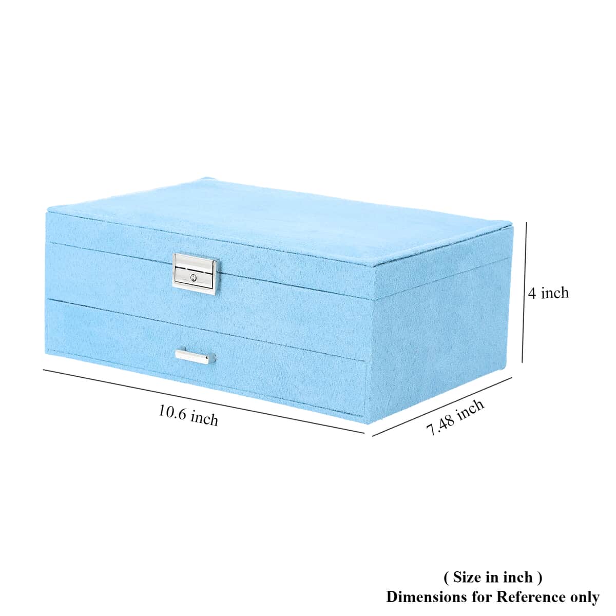 Sky Blue Velvet 2 Layer Jewelry Box with Lock and Key image number 5
