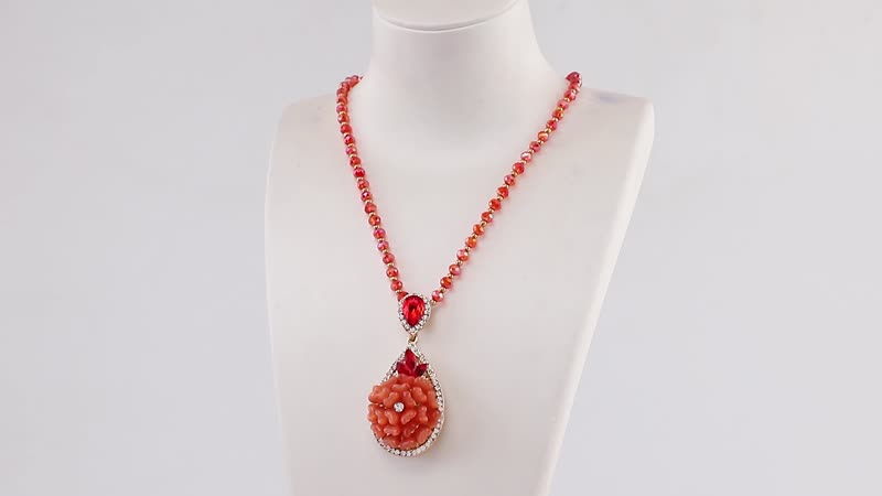 Simulated Red Cat's Eye and Simulated Multi Gemstone Necklace 28 Inches in Goldtone