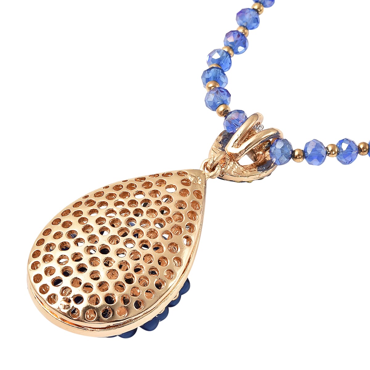 Simulated Blue Cat's Eye and Simulated Multi Gemstone Necklace 28 Inches in Goldtone image number 3