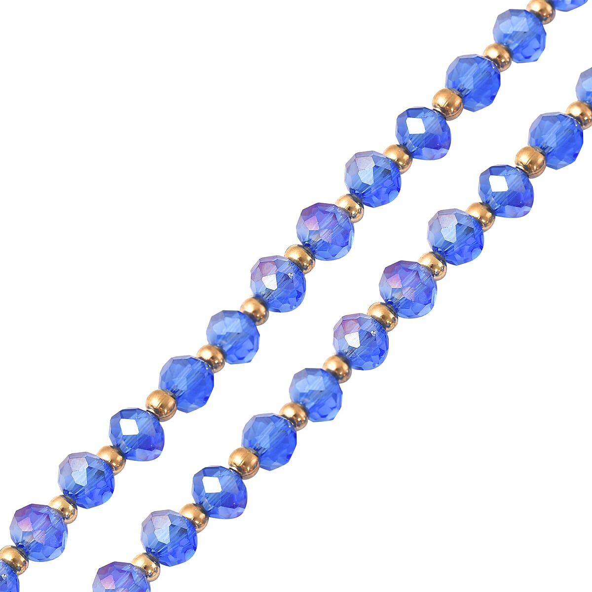Simulated Blue Cat's Eye and Simulated Multi Gemstone Necklace 28 Inches in Goldtone image number 4