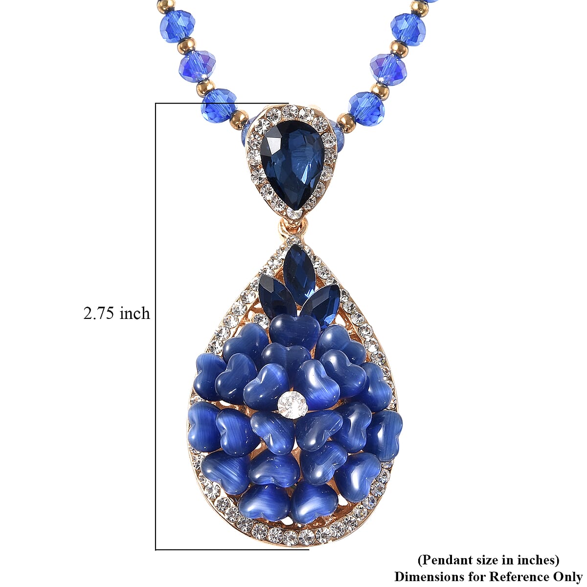Simulated Blue Cat's Eye and Simulated Multi Gemstone Necklace 28 Inches in Goldtone image number 5