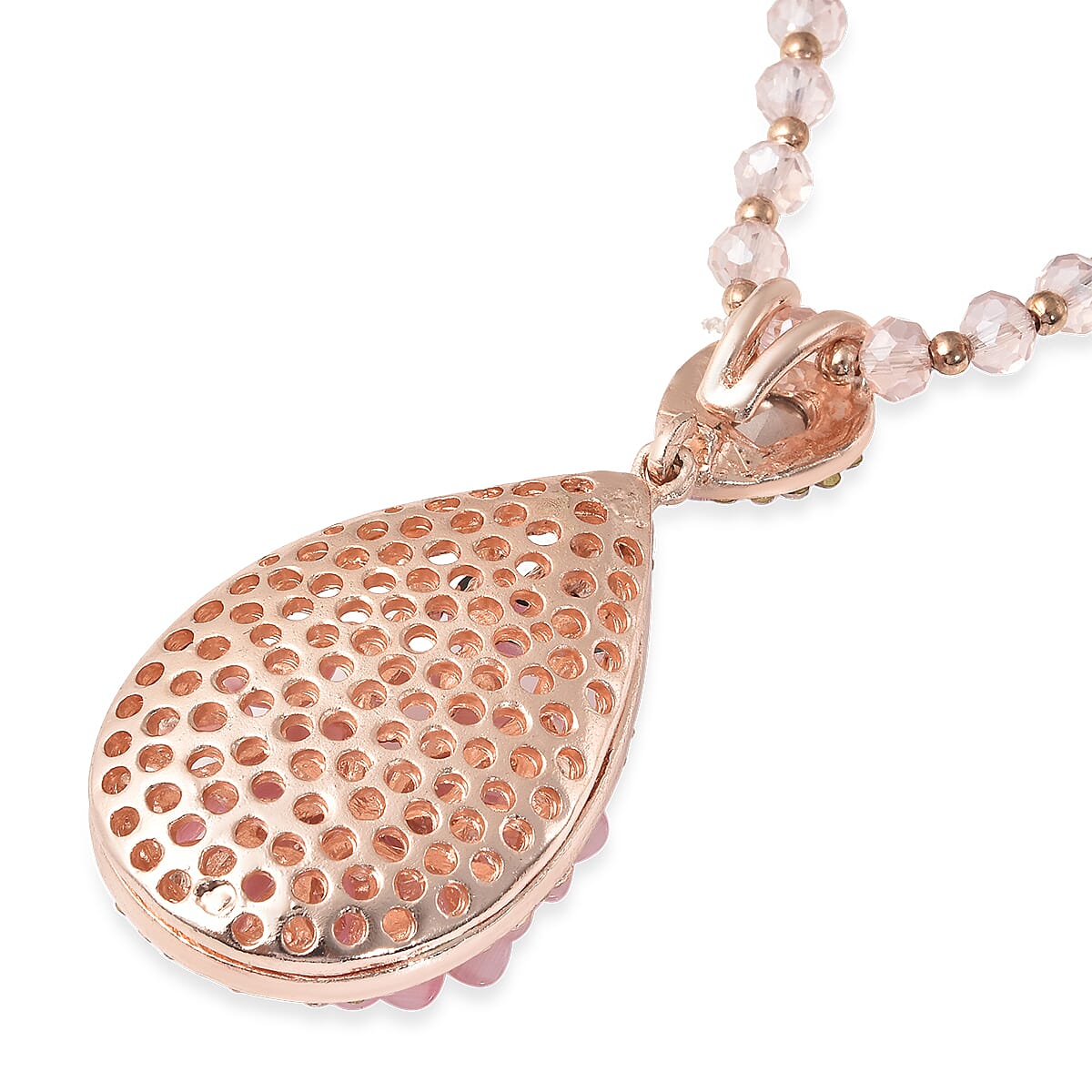 Simulated Pink Cat's Eye and Simulated Multi Gemstone  Necklace 28 Inches in Rosetone image number 3