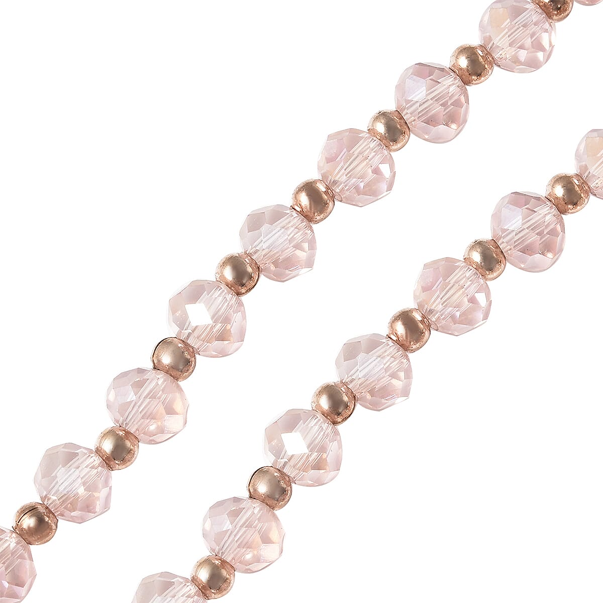 Simulated Pink Cat's Eye and Simulated Multi Gemstone  Necklace 28 Inches in Rosetone image number 4
