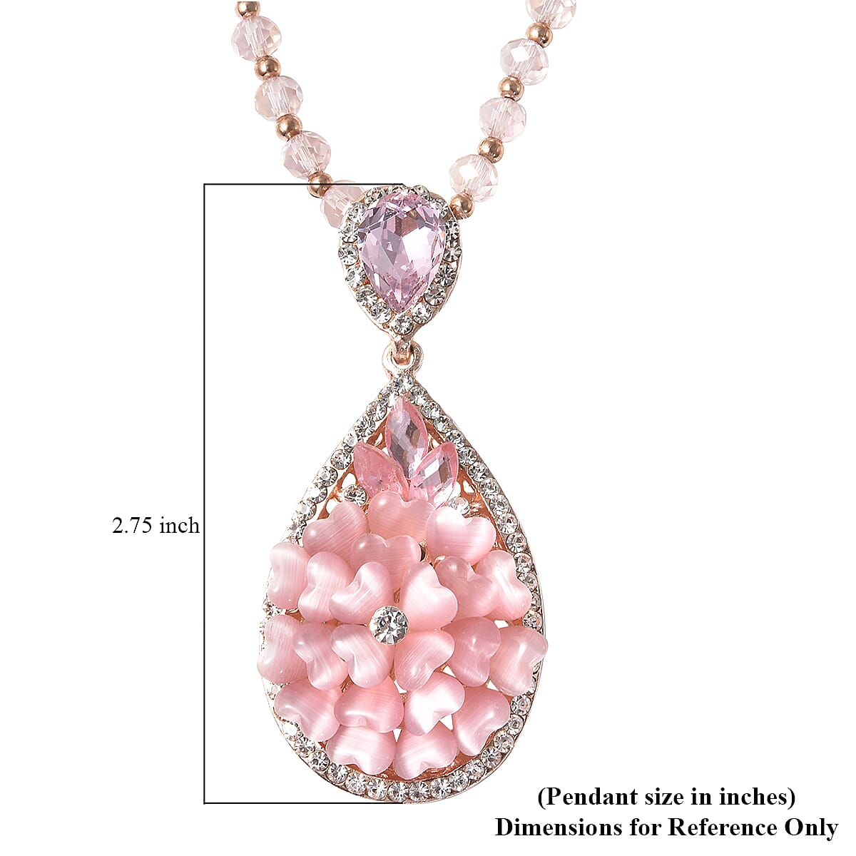 Simulated Pink Cat's Eye and Simulated Multi Gemstone  Necklace 28 Inches in Rosetone image number 5