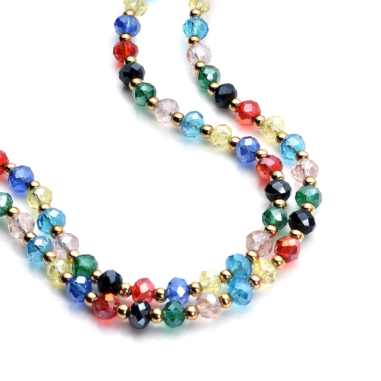 Lab Created Cat's Eye and Multi Austrian Crystal Peacock Necklace 28 Inches in Goldtone