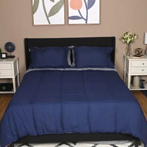 Victory Classic New York Closeout Lincoln Navy, Gray Reversible 5pc Bed in a Bag Comforter Set includes Sheet Set - XL Twin