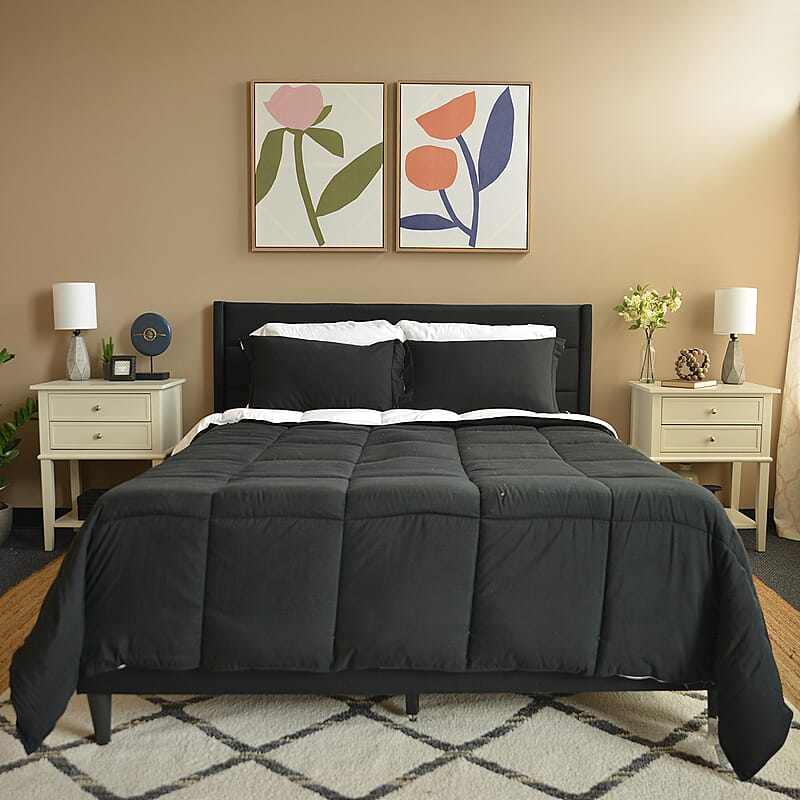 Victory Classic New York Closeout Lincoln Black, White Reversible 7pc Bed in a Bag Comforter Set Includes Sheet Set - Full