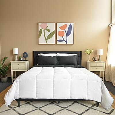 Victory Classic New York Closeout Lincoln Black, White Reversible 7pc Bed in a Bag Comforter Set Includes Sheet Set - Full