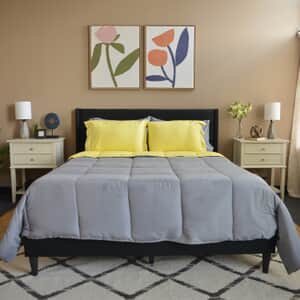 Victory Classic New York Closeout Lincoln Gray, Yellow Reversible 7pc Bed in a Bag Comforter Set Includes Sheet Set - Full