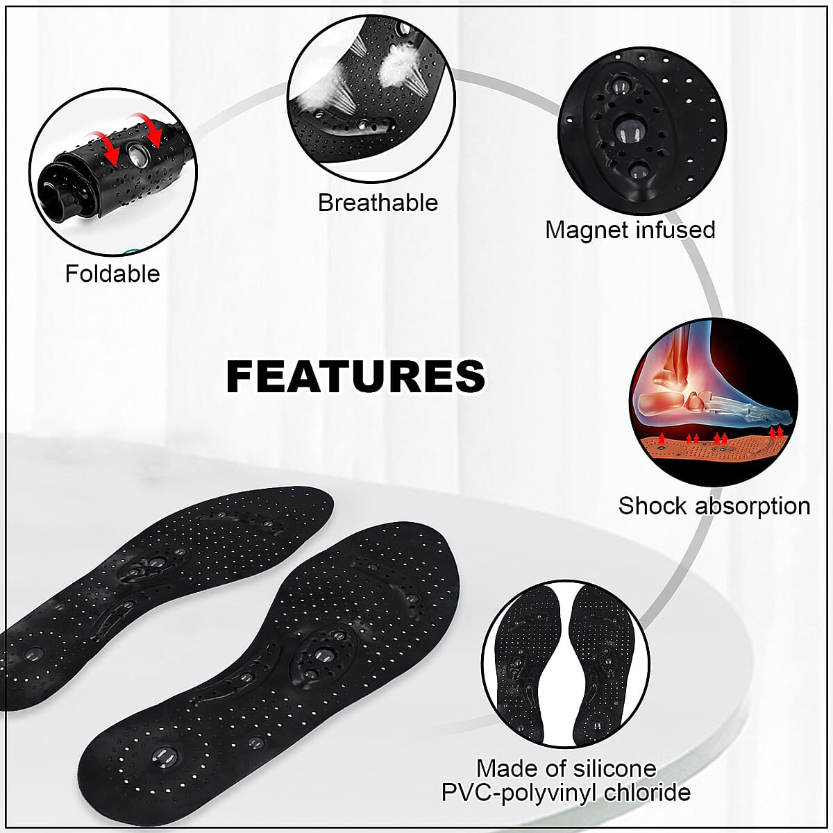 Set of 2 Pairs Magnetic Shoe Insoles - Black and Clear, Small image number 2