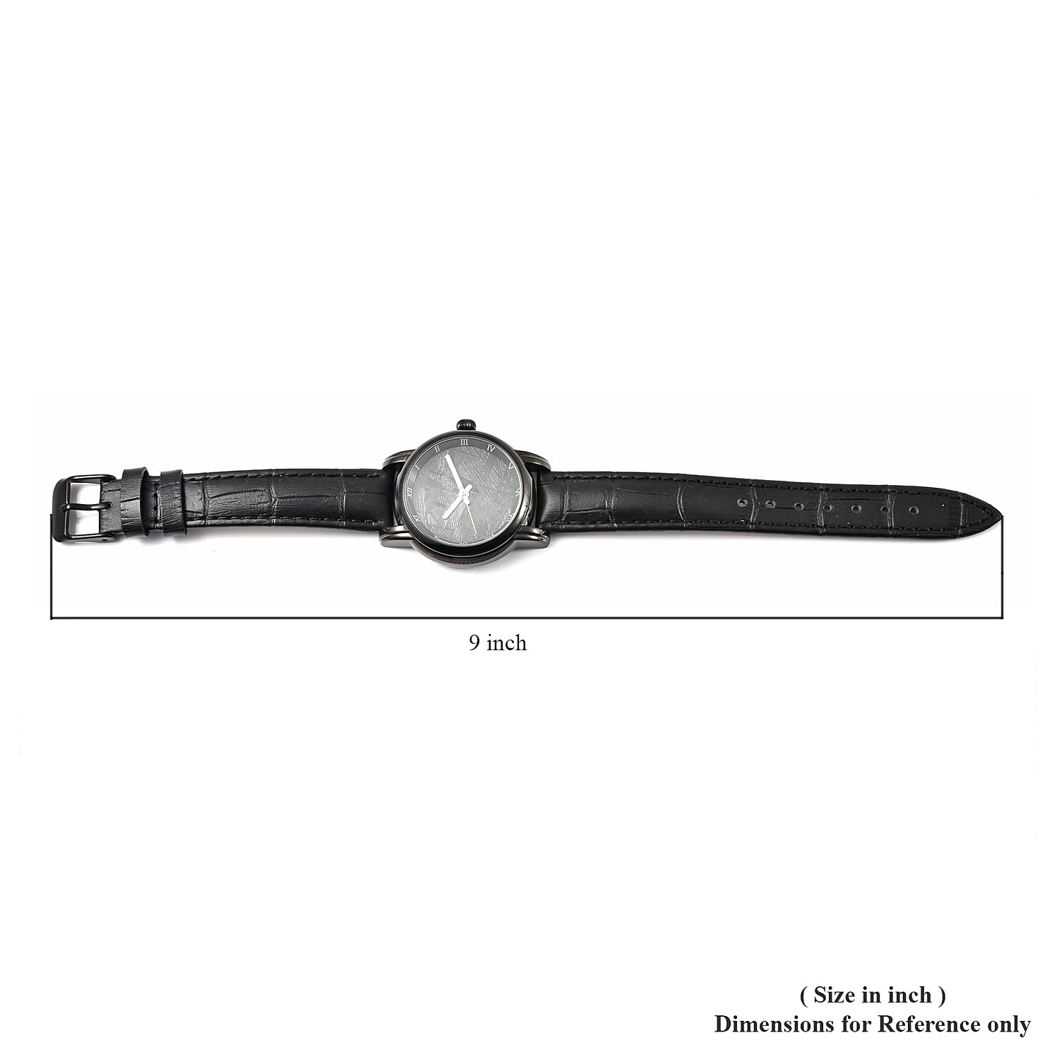 Eon 1962 Swiss Movement Watch with Marvelous Meteorite Dial & Black Leather Strap, Designer Gemstone Watch, Analog Luxury Wristwatch