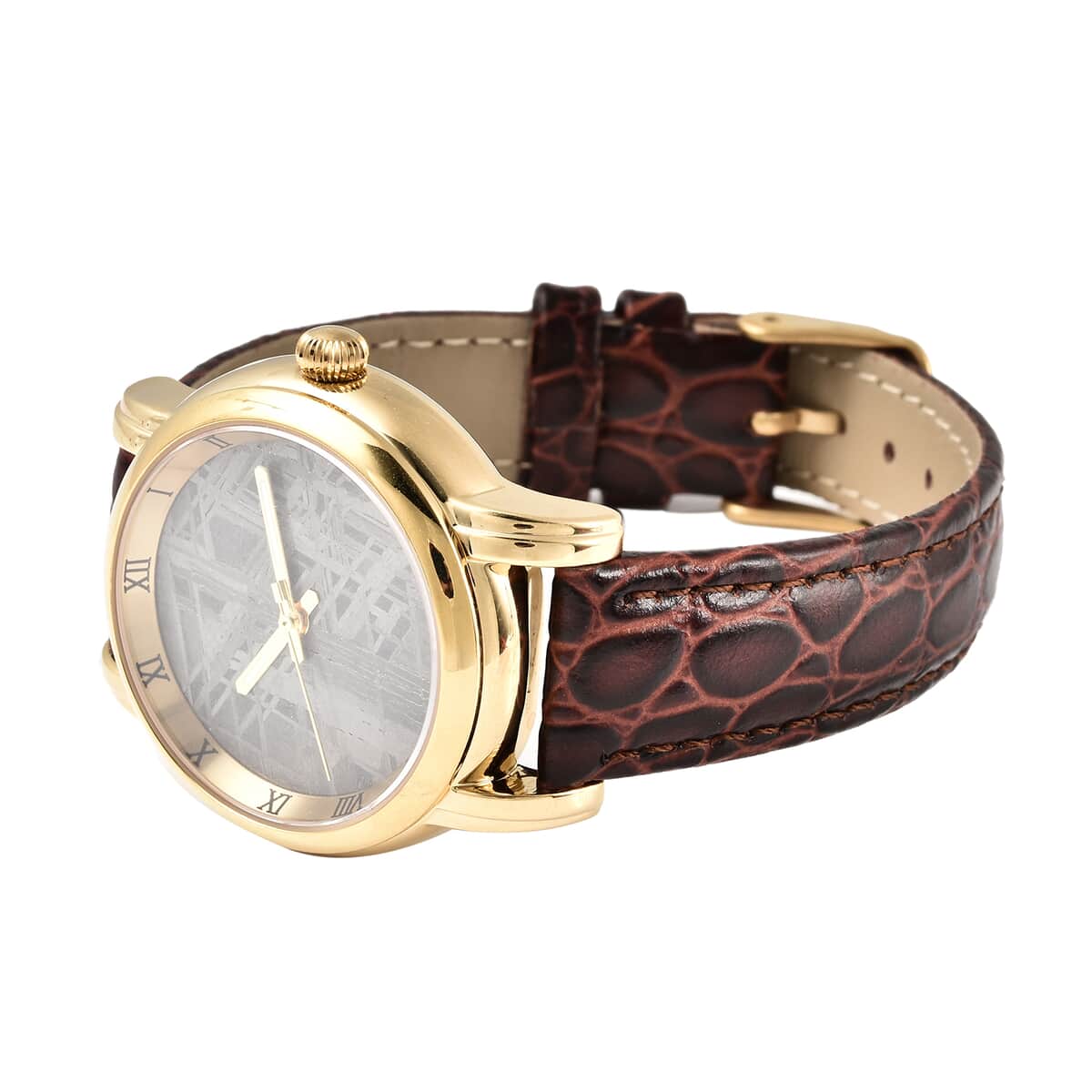 Eon 1962 Swiss Movement Watch with Marvelous Meteorite Dial & Dark Brown Leather Strap, Designer Gemstone Watch, Analog Luxury Wristwatch image number 3